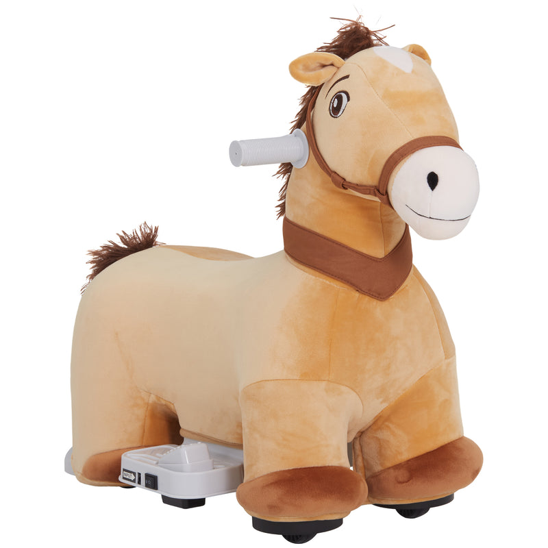 Cavallo Cavalcabile Elettrico 6V per Bambini con Ruote in PU e Musica Marrone  -1