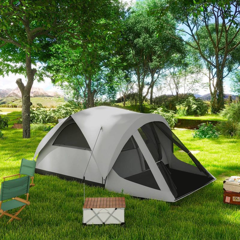 Tenda da Campeggio 4 Posti Impermeabile con Zona Notte e Zona Giorno 430x300x190 cm in Poliestere Grigio-2