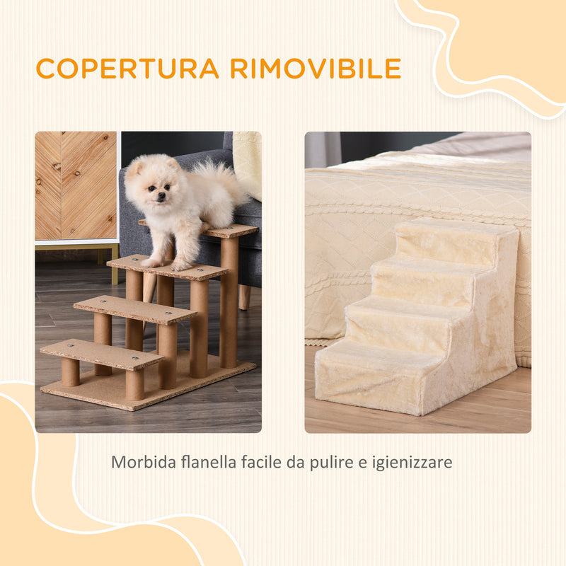 Scaletta per Cani 4 Gradini 60x35x44 cm in Flanella Sfoderabile e Truciolato Beige-5