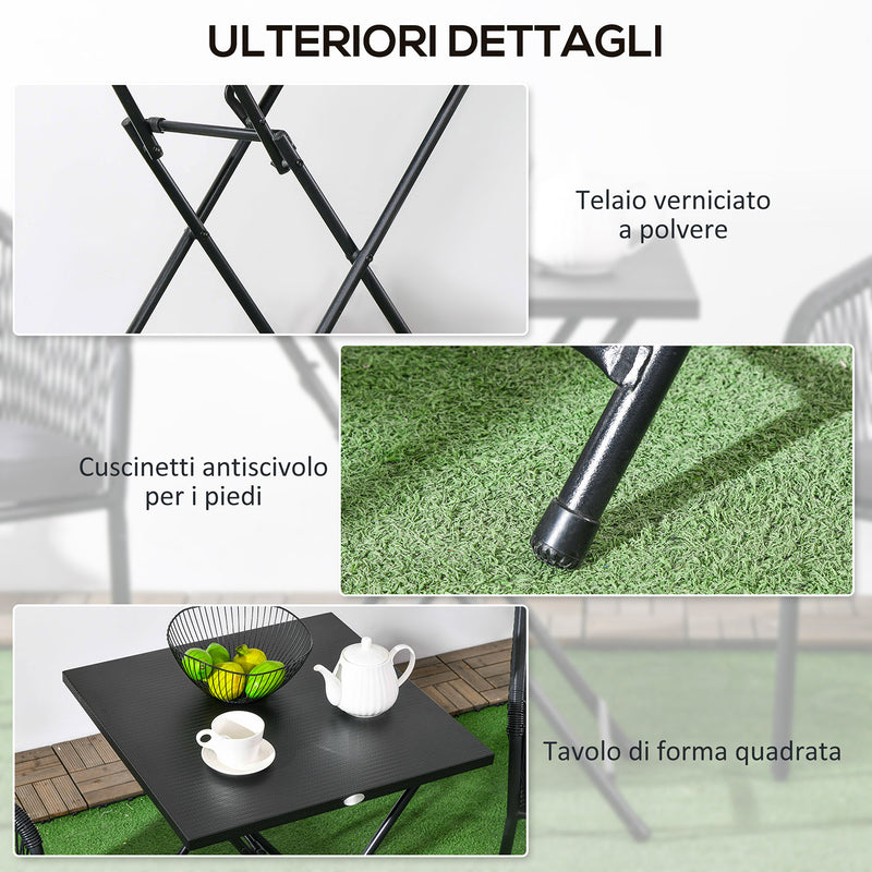 Tavolino da Esterni Pieghevole con Piedini Antiscivolo 60x60x71 cm in Acciaio Nero-6