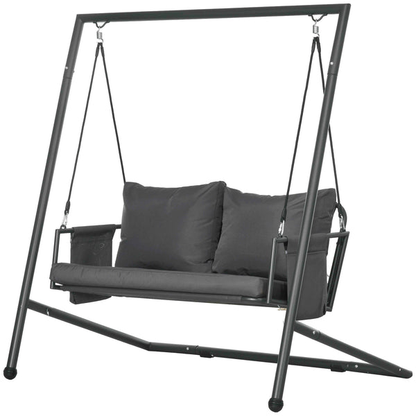 prezzo Dondolo da Giardino 2 Posti con Cuscini e Tasche 168x117x181 cm in Acciaio e Textilene Grigio Scuro