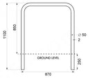 Transenna Supporto Singolo per Biciclette 870x150xH850 mm da Interrare in Acciao Elettrozincato-2