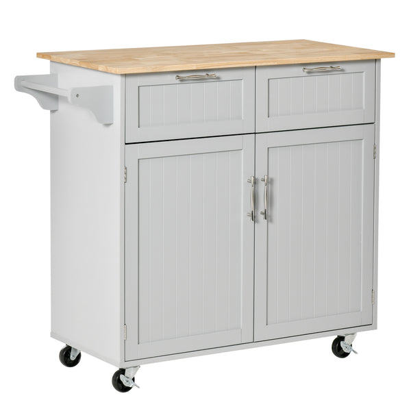 Carrello Isola da Cucina 2 Cassetti e Armadietto Piano in Legno 104x46x91 cm Grigio sconto