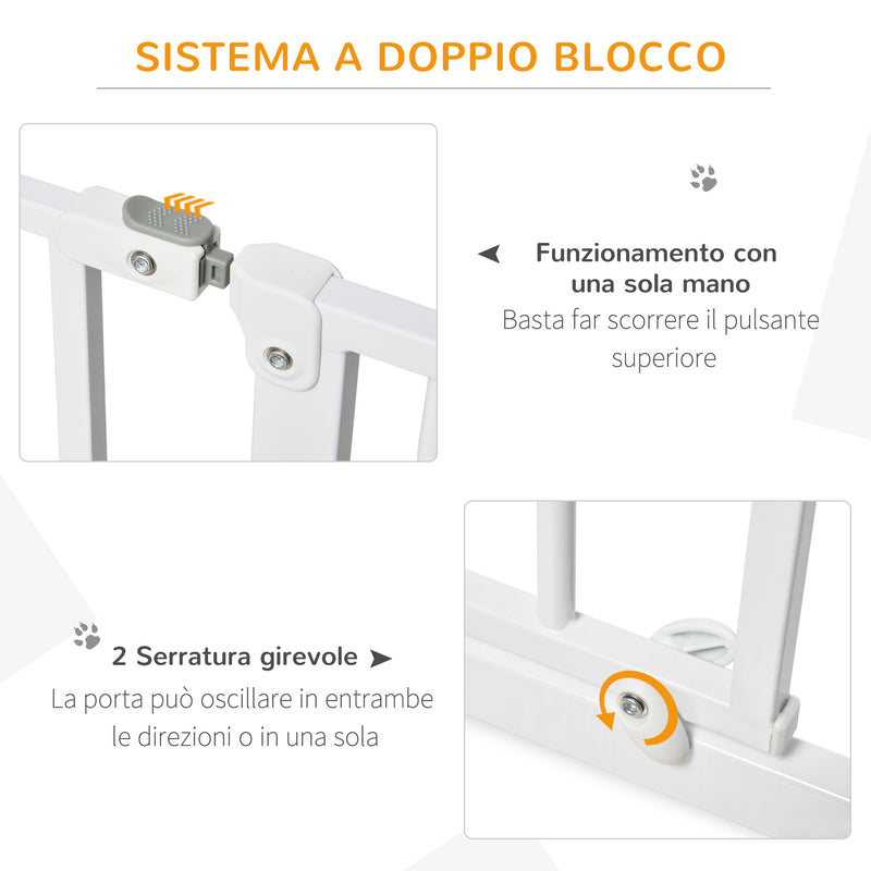 Cancelletto di Sicurezza per Animali Domestici Regolabile 75-95 cm in Acciaio e ABS Bianco -4