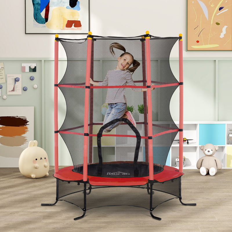 Trampolino Elastico per Bambini da 3 Anni Ø160 cm con Rete di Protezione Rosso e Nero -2