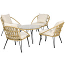 Set Tavolino con Vetro Temperato e 4 Sedie con Cuscini da Giardino in Acciaio e PE Rattan Giallo Nero e Beige-1