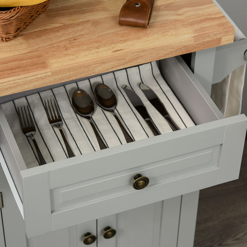 Carrello Isola da Cucina 2 Cassetti e 2 Armadietti Piano in Legno 111x44,5x82,5 cm Grigio  -8