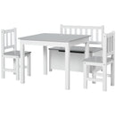 Set Tavolo per Bambini con 2 Sedie e Cassapanca in Legno per Cameretta Bianco e Grigio-1