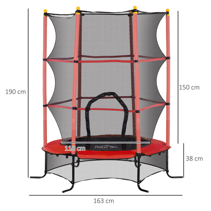 Trampolino Elastico per Bambini da 3 Anni Ø160 cm con Rete di Protezione Rosso e Nero -3