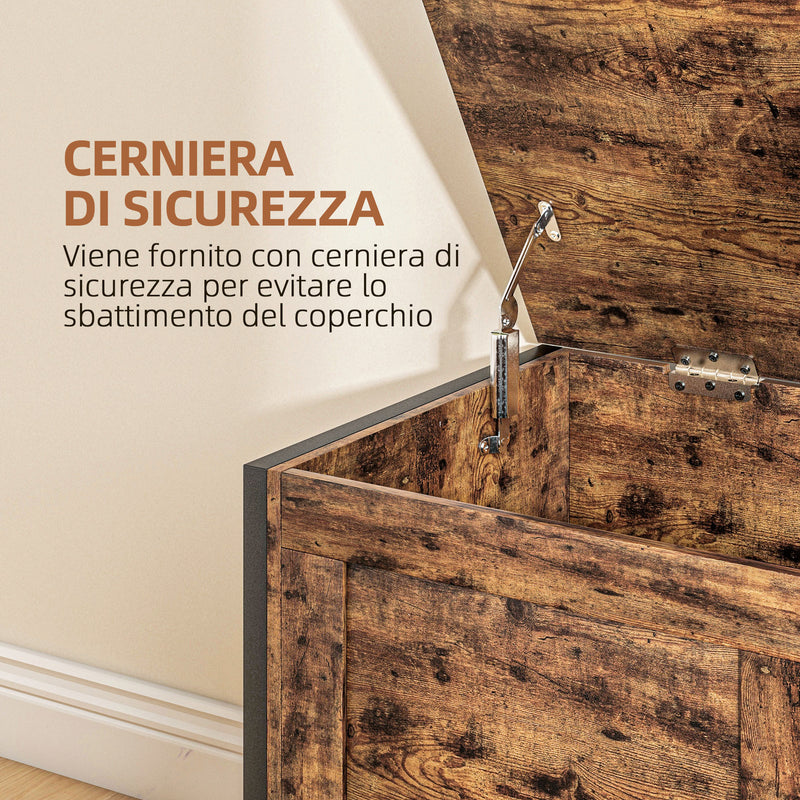 Cassapanca in Legno Stile Industriale 80x40x49cm Contenitore 95L Marrone -5