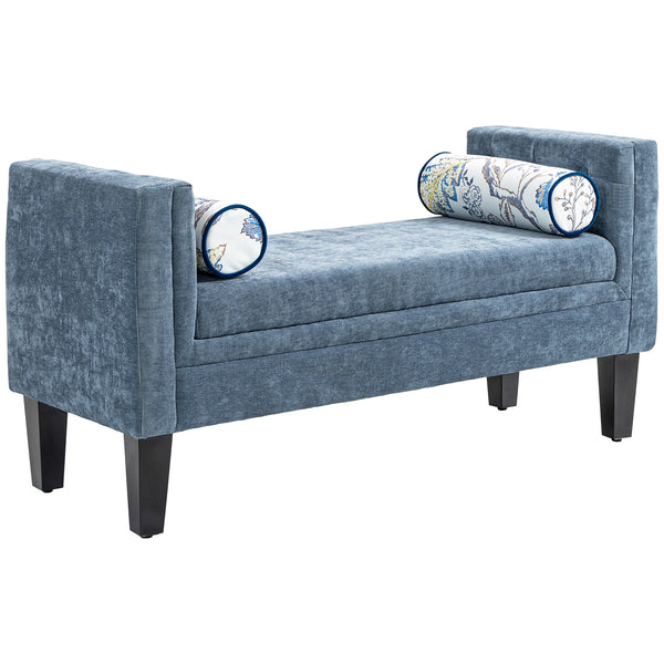 prezzo Panca Fondoletto Braccioli Trapuntati e 2 Cuscini 115,5x45x56 cm in Ciniglia e Legno Grigio-Blu e Nero