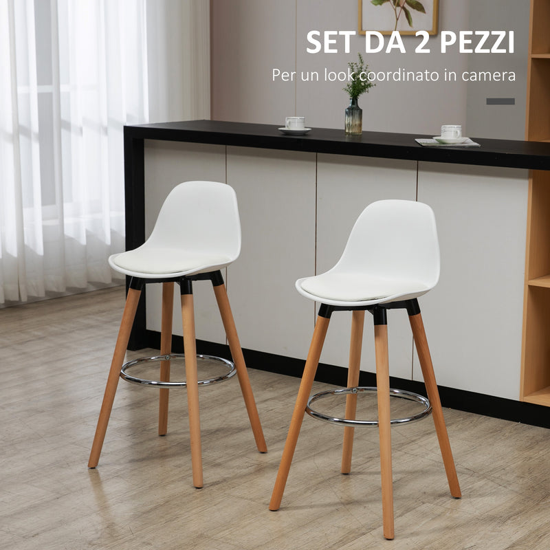 Set 2 Sgabelli da Bar Stile Nordico con Cuscino e Gambe in Legno Bianco -4