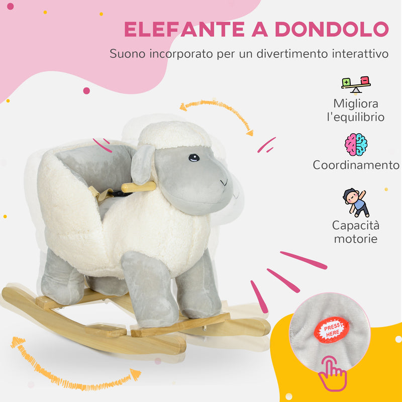 Cavallo a Dondolo per Bambini in Legno e Peluche Pecorella Grigio  -4