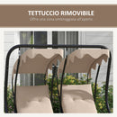 Dondolo da Giardino 2 Posti con Tetto Parasole 170x136x170 cm in Acciaio e Poliestere Beige-7