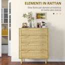 Cassettiera 4 Cassetti Stile Boho 90x45x108,5 cm in Legno e Rattan Rovere -4