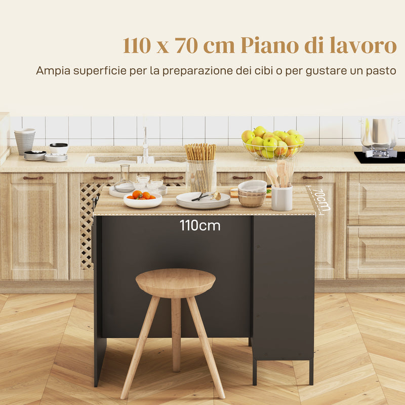 Isola da Cucina con Ripiani 14,5x70x90 cm Portacoltelli e Armadietto con Anta Scorrevole Nero-6