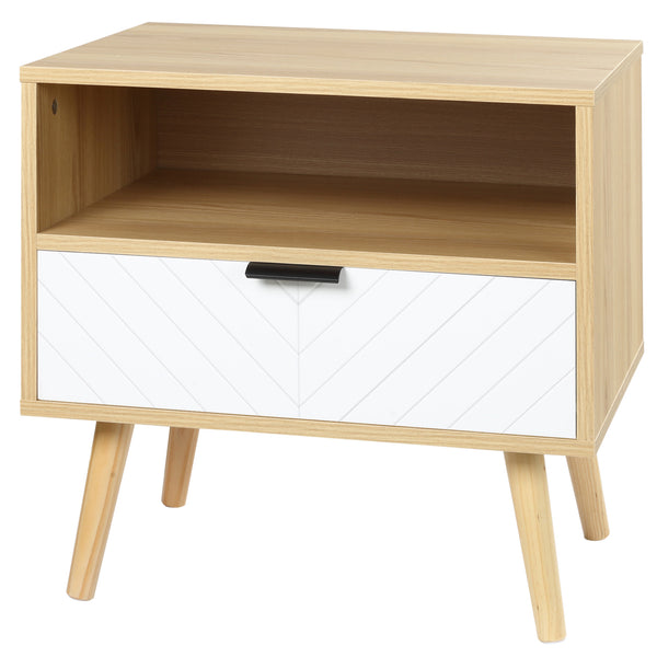 Comodino Moderno con Cassetto Estraibile e Ripiano Aperto 50x39,5x49,5 cm in Legno Bianco e color Legno prezzo