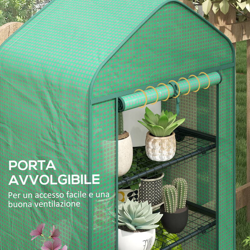 Serra per Piante a 4 Ripiani con Porta Avvolgibile 69x49x158 cm in Metallo e PE Verde Scuro-5