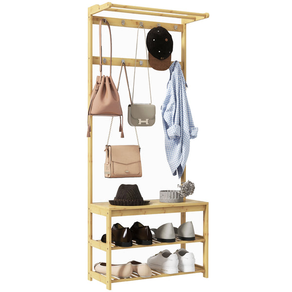 prezzo Mobile Appendiabiti da Terra con Ganci Aste e Scarpiera in Bambù 70x31x170 cm Marrone