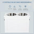 Ciotole per Cani Grandi Rialzate 60x30x41 cm in Acciaio Inox e MDF Bianco -5