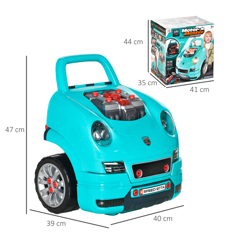 Officina Camion Giocattolo per Bambini 40x39x47 cm con 61 Accessori Nero e Azzurro  -3