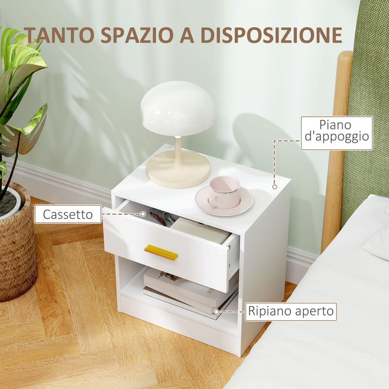 Set 2 Comodini con Cassetto e Ripiano a Giorno in Legno 39x28x41 cm Bianco  -5