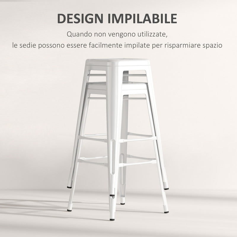 Set 2 Sgabelli da Bar Stile Industriale Schienale Rimovibile 44x49x116 cm in Metallo Bianco-6