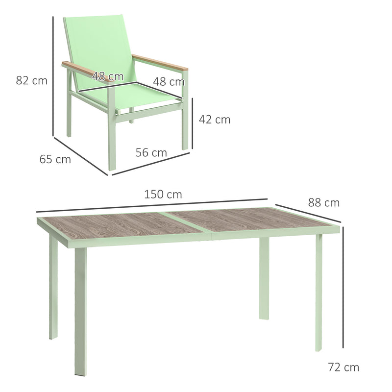 Set Tavolo e 6 Sedie con Braccioli da Giardino in Tessuto a Rete e Acciaio Verde-3