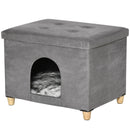 Casetta per Gatti Pouf Poggiapiedi Imbottito 60x45x44,5 cm con Cuscino Rimovibile e Lavabile Grigio-1