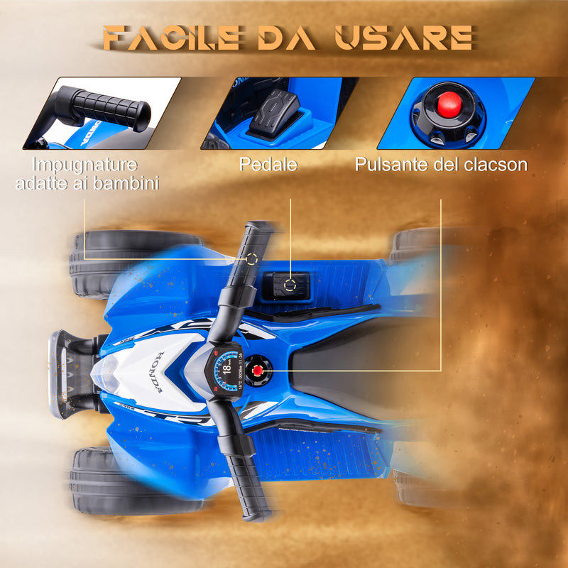 Quad Elettrico per Bambini licenza ufficiale HONDA con Luci LED Clacson e Pedali Blu  -5