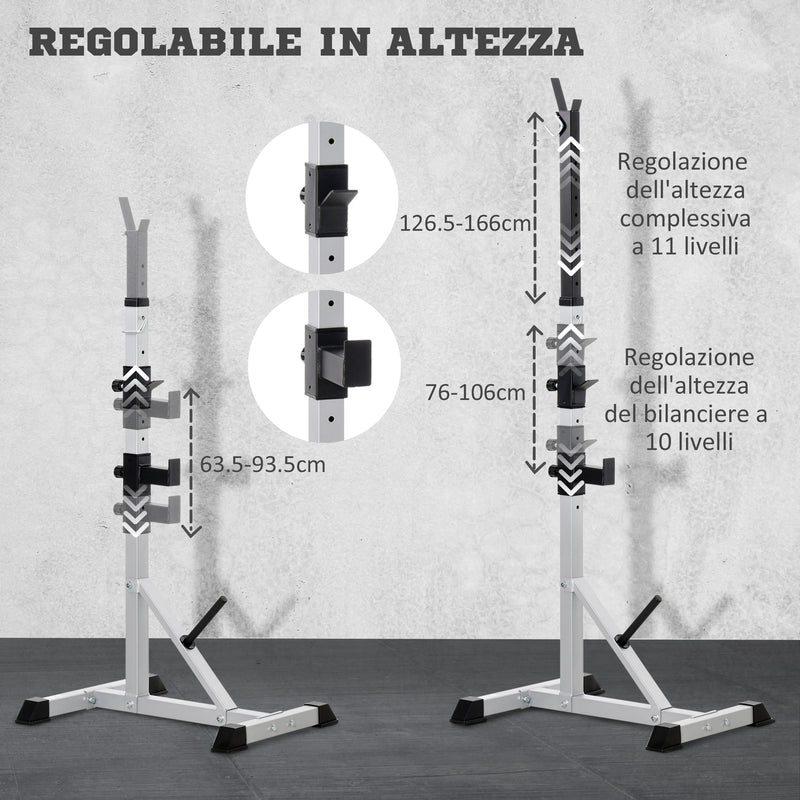 Set 2 Supporti per Bilanciere con 3 Ganci Altezza Regolabile e Portata 200kg in Acciaio    -5