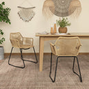 Set 2 Sedie da Pranzo Stile Boho da Interno con Schienale Basso e Braccioli 56x59x74 cm in Rattan PE Giallo-7