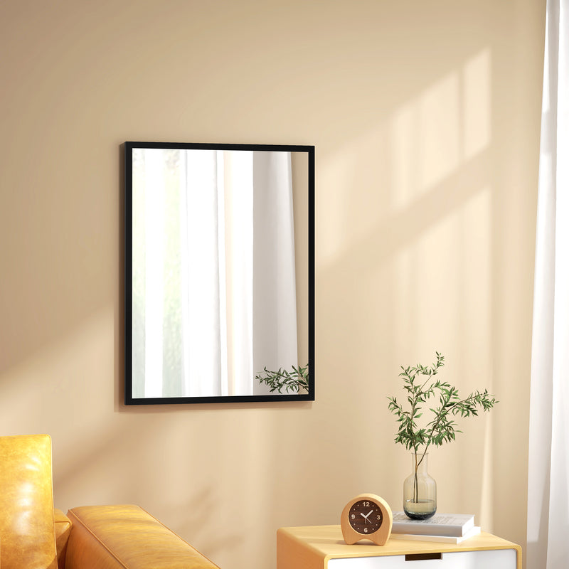 Specchio da Parete Rettangolare con Ganci 60x80 cm in Vetro e MDF Nero-2