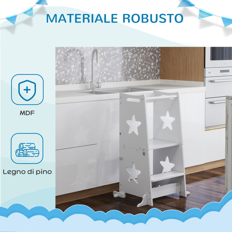 Torre Montessoriana Scala Convertibile in Tavolo con Sedia 60x44,5x86 cm in Legno Bianco -6