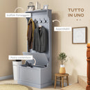 Mobile Appendiabiti con Panca Contenitore 71,5x39,5x170 cm in Legno Grigio  -4