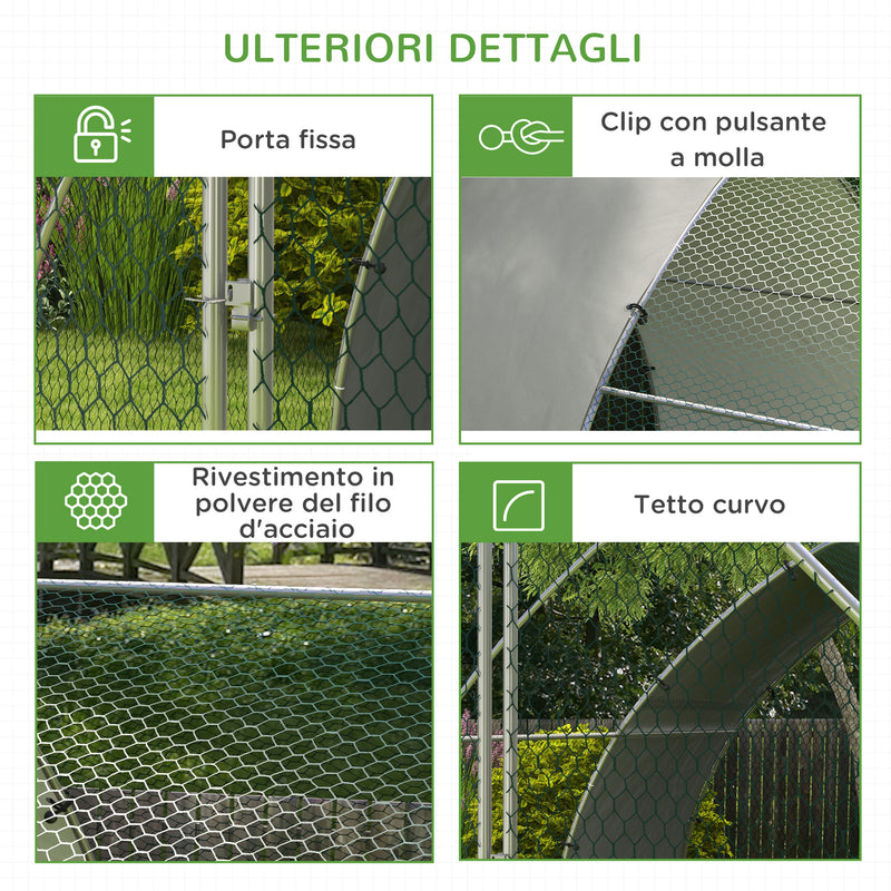 Recinto per Galline per 14-18 Animali con Porta Bloccabile 3x5,6x2,2 m in Acciaio Argento-7