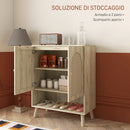 Mobile Multiuso in Stile Boho 80x38x100 cm con Ante in Rattan e Ripiano Aperto Rovere-5