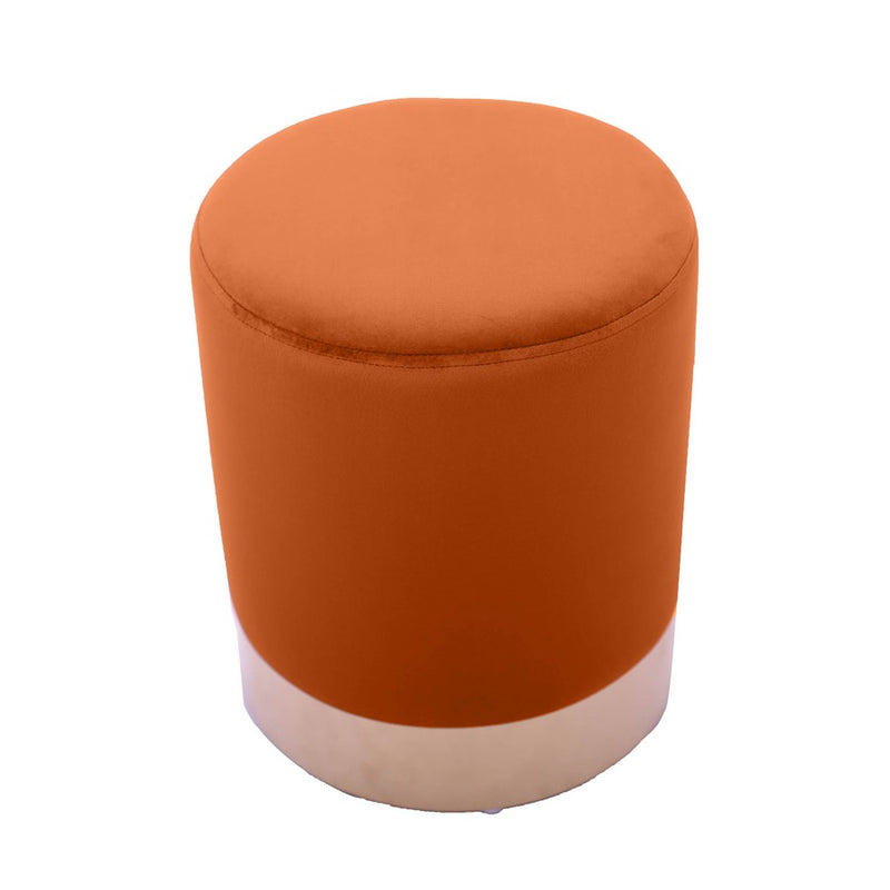 Pouf Ø33x39 cm con placca dorata e velluto arancio-2