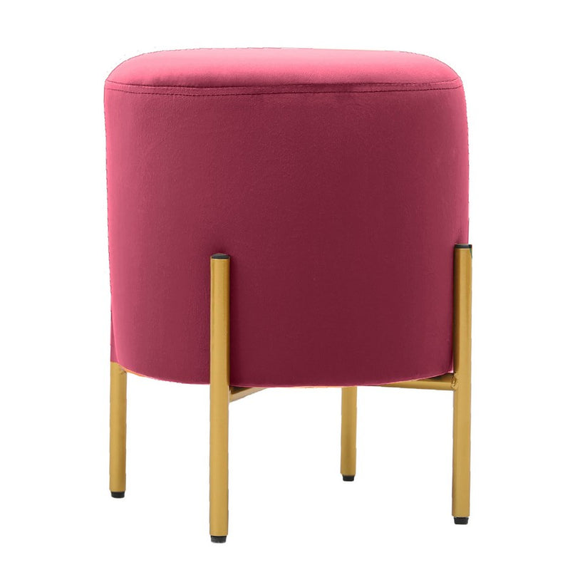 Pouf Ø35x42 cm in velluto amaranto e piedi in ottone-1