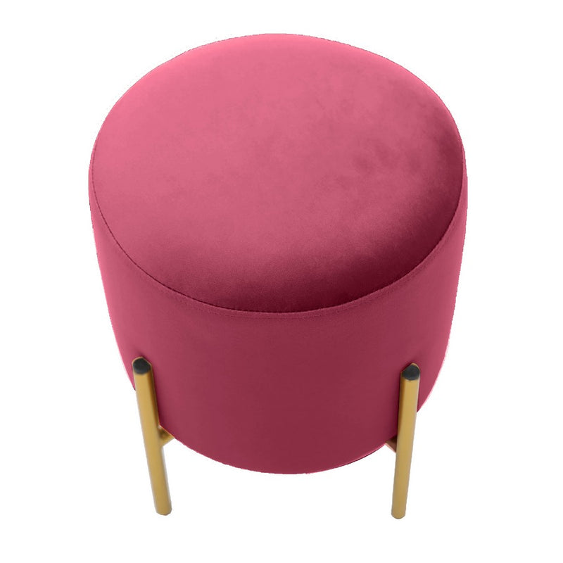 Pouf Ø35x42 cm in velluto amaranto e piedi in ottone-3