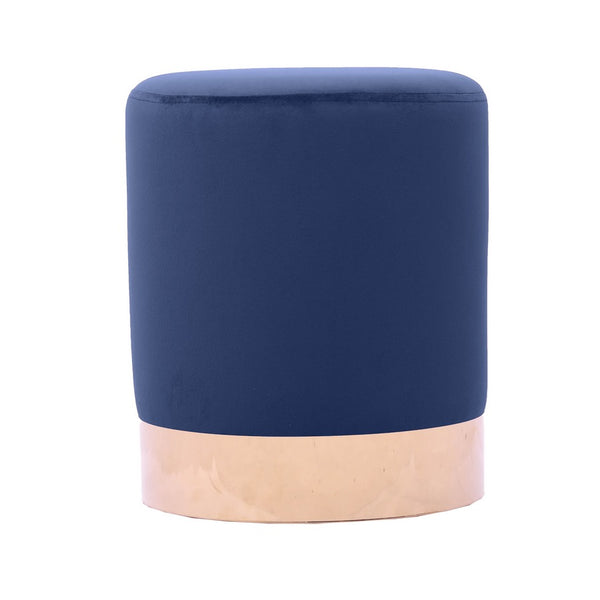 acquista Pouf Ø33x39 cm con placca dorata e velluto blu