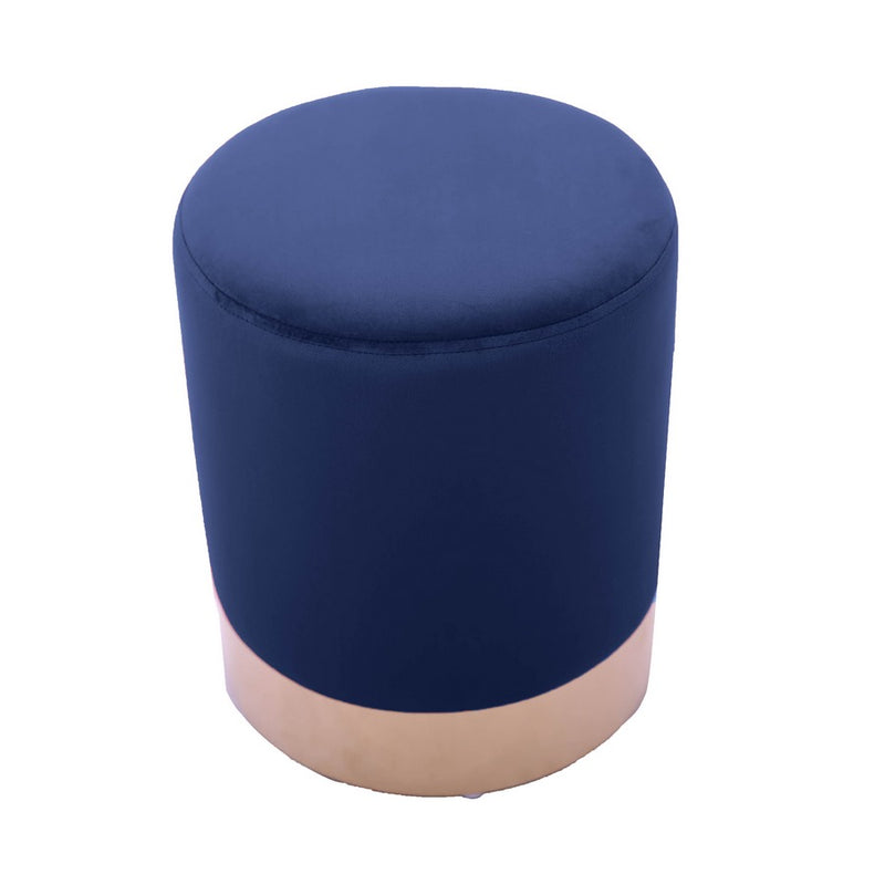 Pouf Ø33x39 cm con placca dorata e velluto blu-2