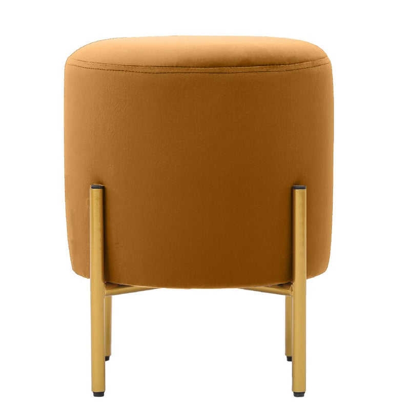 Pouf Ø35x42 cm in velluto nocciola con piedi ottone-2