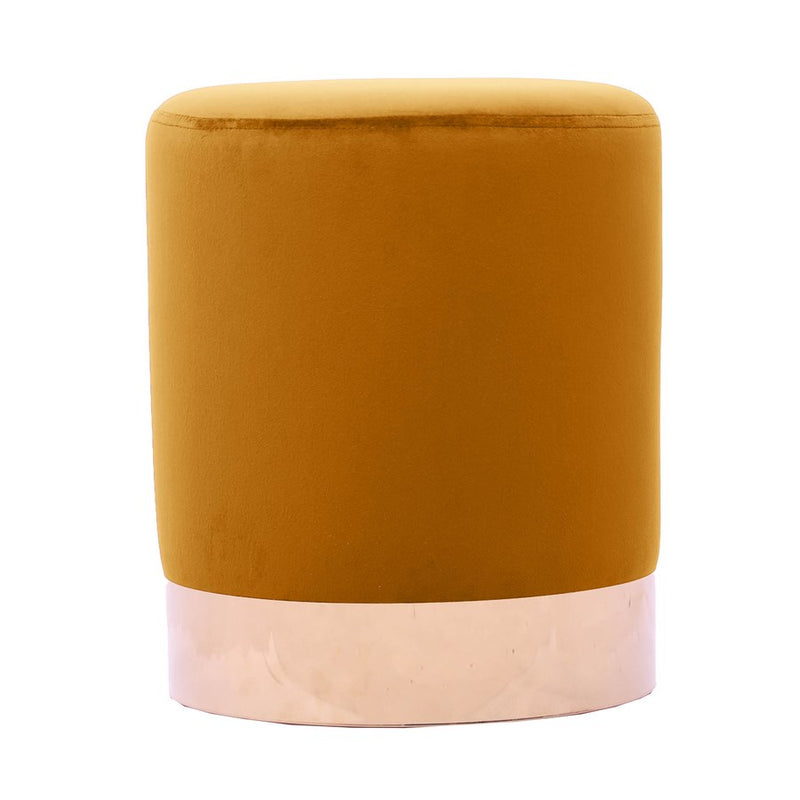 Pouf Ø33x39 cm con placca dorata e velluto nocciola-1