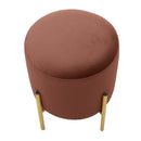 Pouf Ø35x42 cm in velluto marrone e piedi in ottone-3