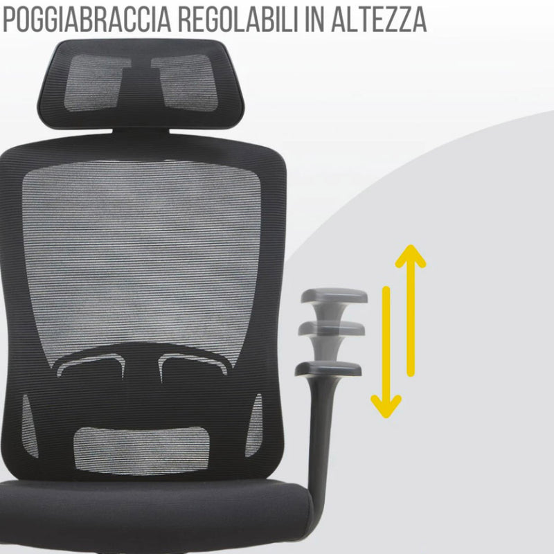 Sedia Direzionale da Ufficio 62x64x119/139 cm Ergonomica con Poggiabraccia Regolabili Nera-3