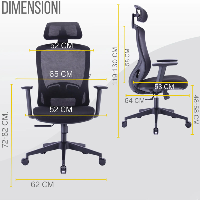 Sedia Direzionale da Ufficio 62x64x119/139 cm Ergonomica con Poggiabraccia Regolabili Nera-5