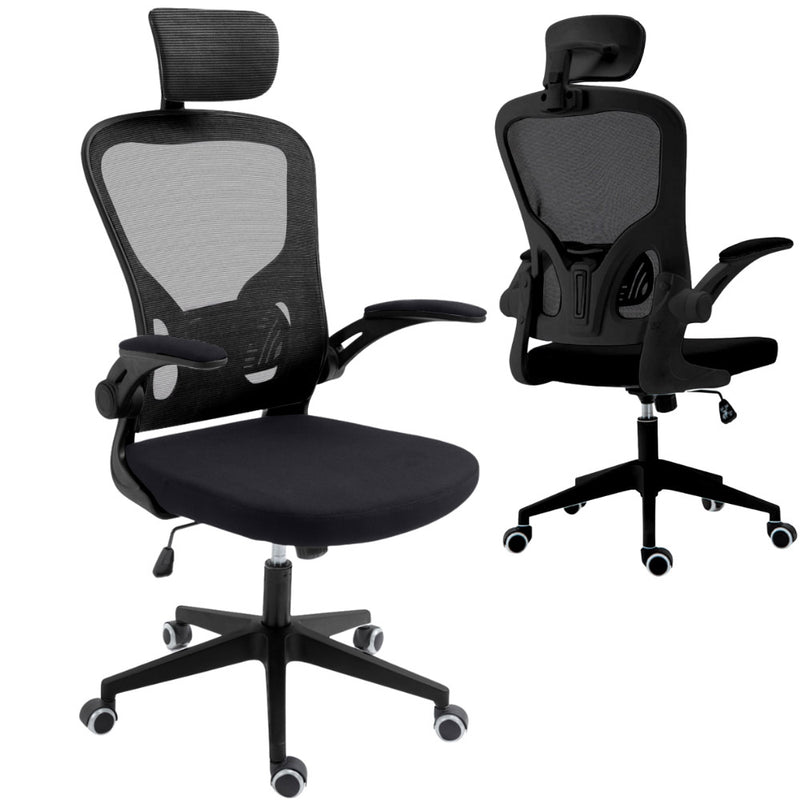 Sedia Direzionale da Ufficio 62x63x119/129 cm Ergonomica con Braccioli Pieghevoli Nera-1