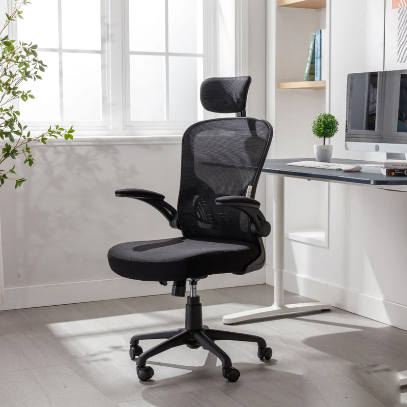 Sedia Direzionale da Ufficio 62x63x119/129 cm Ergonomica con Braccioli Pieghevoli Certificata EN1335 Nera-2