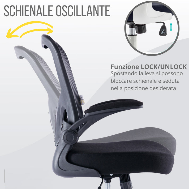 Sedia Operativa da Ufficio 62x63x105 cm Ergonomica con Braccioli Pieghevoli Bianco-3